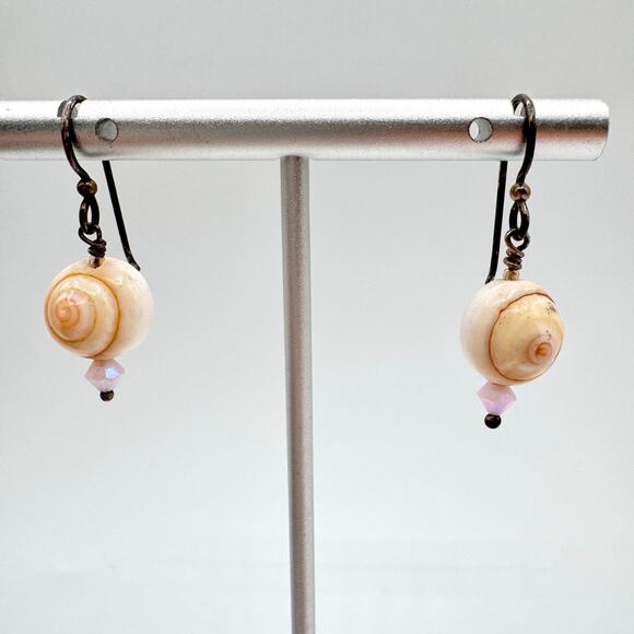 Spiral Seashell Dangle Earrings Silver Tested Mermaidcore Sirencore Beachy - Picture 5 of 9